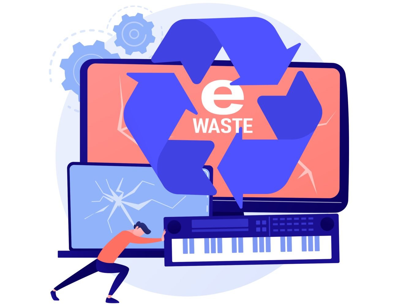 E-waste reduction abstract concept vector illustration. E-waste management, technological rubbish reduction, electronics trade-in program, gadget recycling plan, device reuse abstract metaphor.